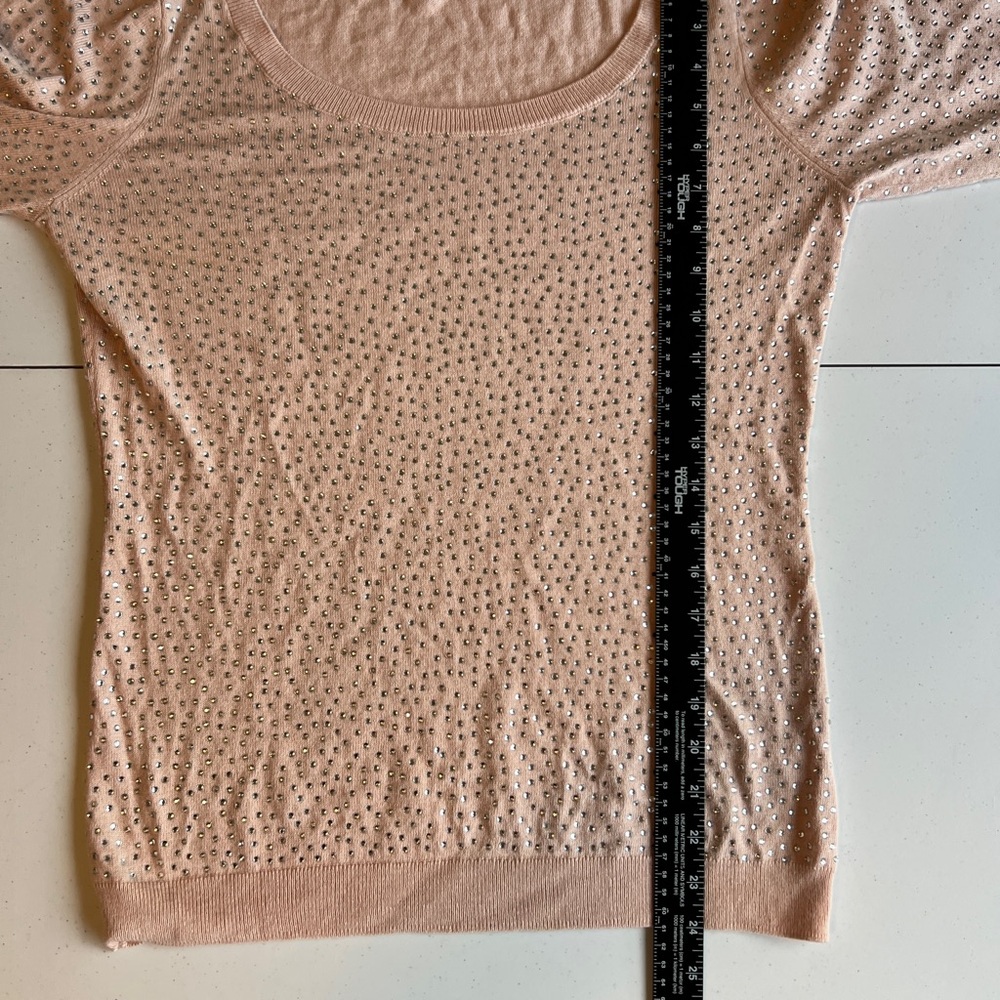 Boston Proper Pale Pink Studded Rhinestone Sweater Size M - Picture 10 of 11